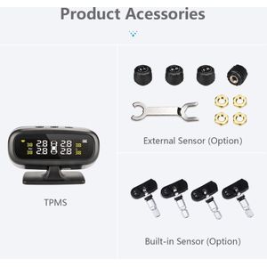 Auto Bandenspanning Alarm Monitor Systeem Solar Draadloze Sensor Tpms Monitoring 4 Wiel Externe/Interne Tyre Druk Sensoren