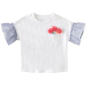 DBJ13922 Dave Bella Zomer Baby Meisjes Bloemen Gestreepte T-shirt Kinderen Met Korte Mouwen Tops Meisjes Leuke Kids Tees