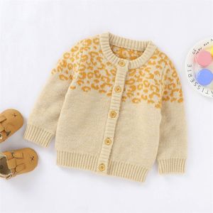 Wenazao Kinderkleding Luipaard Print Trui Jas Lange Mouw O-hals Button-Up Gebreide Vest Baby Meisjes Tops Voor Herfst winter
