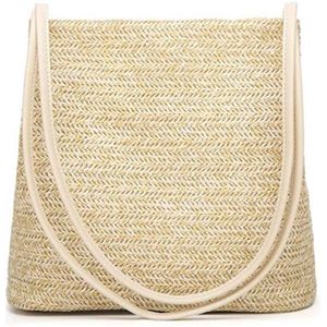 Fggs-Vrouwen Handtas Mode Mooie Stro Geweven Tote Grote Zomer Strand Schoudertas, Beige