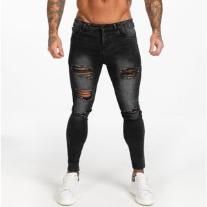 Gingtto Dark Gewassen Zwarte Jeans Voor Mannen Slim Fit Heren Denim Jeans Casual Gescheurde Jeans Mannen Elastische Taille Zm112