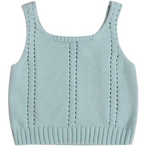 Kids Zomer Tank Tops, Effen Kleur Gebreide Brede Schouderriem Mouwloos Vest Voor Meisjes, Blauw/Groen