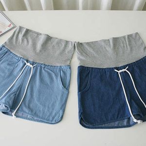 Zwangere Vrouwen Korte Buik Jeans Mode Hoge Taille Koord Denim Shorts Met Zakken Moederschap Korte Jeans