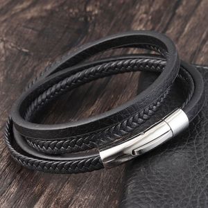 Mannen Gevlochten Lederen Armbanden Armbanden In Zwarte Kleur Magnetische Clas Trendy Armband Voor Man Pulseras Para hombre