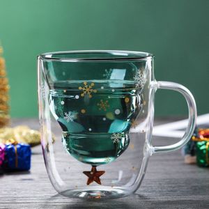 300Ml Dubbele Gelaagde Anti Verbranden Glas Kerstboom Sterrenhemel Koffie Mok Thermische Isolatie Ontbijt Melk Cup Kinderen