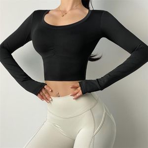 Running Workout Crop Top Vrouwen Elastische Duim Gat Fitness Lange Mouwen Sport Kleding Strakke Yoga Shirts Vrouwelijke Toevallige Sweater