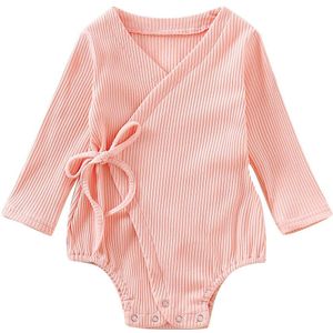 Pasgeboren Baby Baby Meisjes Jongens Bodysuits Solid Lange Mouwen Riem Jumpsuits Katoenen Kleding Outfit 0-18M