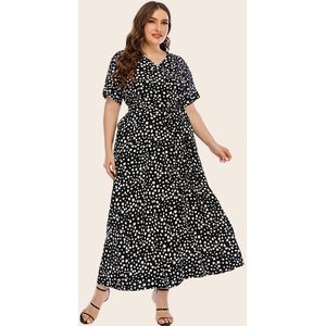 Vrouw Zomer Casual Dress Plus Size 5XL V-hals Korte Mouwen Dot Print Lange Jurken Zwart Losse Maxi Jurk vrouwen Kleding