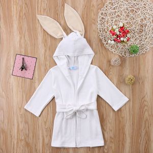 VS VOORRAAD kids peuter Baby Jongen Meisje Badjas lange mouw Hooded riem badkleding effen kleur bunny oor bandage Gewaden voor baby