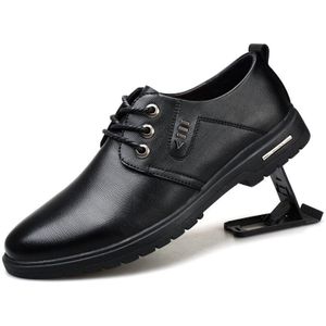 Casual Leren Schoenen Ademende Lace Up Man Mocassin Schoenen Lift Schoenen Voor Mannen Black Soft Business Schoenen