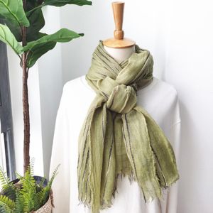 Vrouwen Mode Katoen En Linnen Lange Sjaal Groen Gestreepte Solid Shawl Voor Heren Japanse Unisex Stijl Scarives/Sjaal