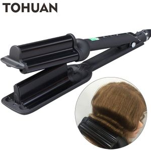 TOHUAN Triple Vat Golf Haar Krulspelden Keramische Krultang Grote Diepe Golf Krimpen Haar Ijzers LCD Display Styler Snelle Krul rolls