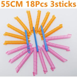 Haar Rollen Slak Vorm Niet Golfvorm 75Cm 18Pcs 4 Sticks Spiraal Ronde Krullen Haar Krultang Soft Hair Curler bendy Haar Rollen Diy