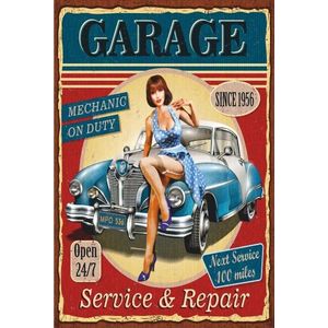 Pin Up Girl Auto Garage Retro Vintage Houten Poster 397549954