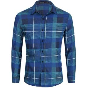 Herfst Mode Plaid Shirt Mannen Slim Fit Casual Business Denim Shirt Man Blauw Lange Mouwen Tops Mannen kleding, FM269