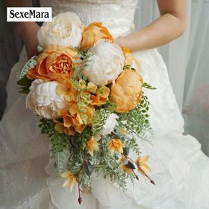 RomanticWhite Oranje Paars Wedding pioen Bloemen Bruidsboeketten Ramos De Novia Handgemaakte Bloem Bruidsmeisje Boeketten