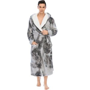 Winter Gewaden Formen Tie Dye Hooded Fleece Pocket Lange Badjas Met Riem Losse Ongedwongen Nachtkleding Badjas Mannen Homewear Gewaden