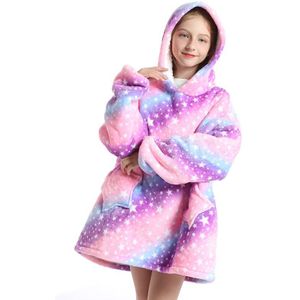 Kinderen Homewear Regenboog Eenhoorn Oversized Hoodie Sweatshirt Outdoor Pluche Fleece Sherpa Deken Meisje Nachtkleding Height120-160cm