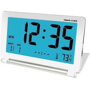 Mrosaa Reizen Wekker Lcd Mini Digitale Bureau Vouwen Elektronische Alarm Tafelklokken Met Blauwe Achtergrondverlichting Snooze Kalender