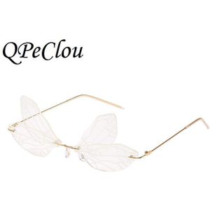 Qpeclou Party Kleurrijke Dragonfly Zonnebril Vrouwen Vintage Steampunk Zonnebril Vrouwelijke Randloze Grappige Shades