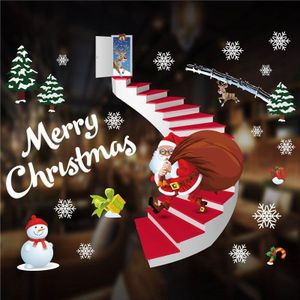Stijl Kerst Kerstman Elektrostatische Muurstickers Sneeuwvlok Glas Venster Kerst Decoratieve Stickers Cartoon Decal