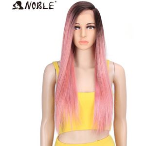 Noble Synthetische Pruiken 30 Inch Roze Straight Hittebestendige Pruik Haar Blond Ombre Lange Pruiken Voor Vrouwen Synthetische Lace Front pruik