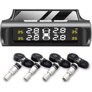 Bandenspanningscontrolesysteem Universele Draadloze Tpms Zonne-energie Kleur Lcd Display Met 4 Externe Sensor Bandenspanning Alarm