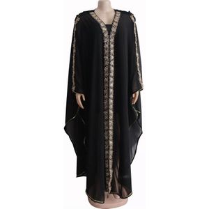 Lengte 150 cm Afrikaanse Jurken Voor Vrouwen Hooded Zomer Chiffon Abayah Plus Size Split Zwarte Jurk Met Elastische innerlijke Slijtage