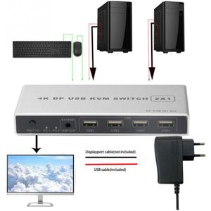 Vga Kvm Switch 4K 60Hz Monitor Computer Usb Dual Poort Plug En Play