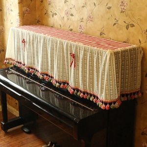 Piano Stofkap Handdoek Volledige Set Van Semi Open Rode Plaid Pianokruk Deksel Kant Piano Deksel Doek Amerikaanse Thuis decoratie