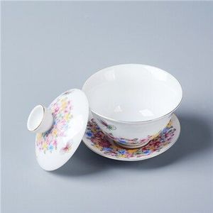 Nieuw aangeboden handgeschilderd gaiwan Jingdezhen onder geglazuurde terrine porselein thee kom bedekt kommen met deksel en cup schotel China