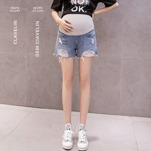 Ripped Denim Shorts Voor Zwangerschap Vrouwen Zomer Moederschap Shorts Blue Zwangere Losse Korte Broek Korea Stijl Buik Elastische Jeans