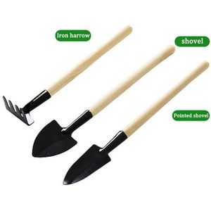 3Pcs Mini Schop Hark Set Schop Voor Planten Bonsai Gereedschap Tuin Mini Handgereedschap Miniatuur Planten Set Houten Handvat spade Set