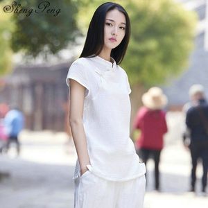Chinese traditionele kleding voor vrouwen cheongsam top linnen shirt vrouwen elegante katoen en linnen mandarijn kraag blouses CC068