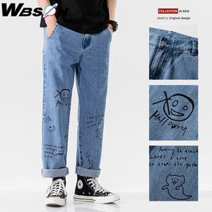 Wbson 100% Katoen Losse Rechte Graffiti Jeans Broek Mannen Harem Jeans Broek Mode Denim Jeans M-5XL CS-NZ8601