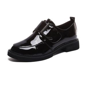 Solid Lakleer Vrouwen Schoenen Vrouw Oxford Leisure Schoenen Vrouwelijke Vierkante Lage Hakken Hoop & Loop Casual Schoenen