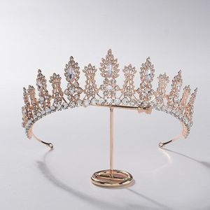 Barokke Luxe Crystal Leaf Bridal Tiara Cz Kronen Strass Diadeem Pageant Prom Crown Bruid Hoofdband Bruiloft Haar Accessoires