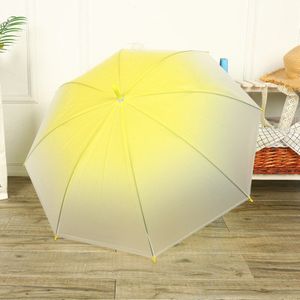 Gradiënt Kleur Lange Handvat Creatieve Paraplu Plastic Transparante Semi-Automatische Paraplu Kleine Verse Kinderen Eenvoudige Paraplu