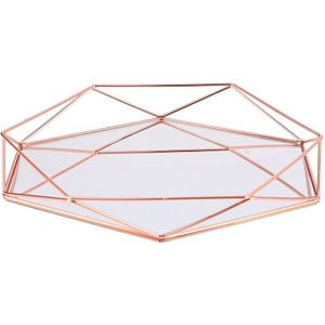 Scandinavische Stijl Glas Koper Geometrie Hexagon Opslag Mand Dozen Eenvoud Stijl Thuis Organisator Sieraden Ketting Box(Rose Goud)