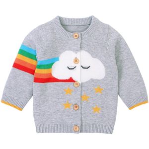 Toddler’s Autumn Clothes O-Neck Long-Sleeves Sweater Cardigan with Rainbow Cloud Star Patterns for Baby Girl, Boy