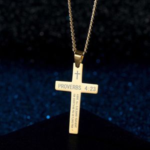 Cross Kettingen Voor Mens Proverbsc 4:23 Hanger Ketting Sieraden Op De Hals Roestvrij Staal Mode Eenvoudige Prophecy Kettingen