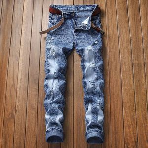 Stretch Denim Plus Size Broek Mannen Jeans Lange Dagelijkse Ripped Gaten Persoonlijkheid Blauw Grote Maat Jeans Voor Mannelijke