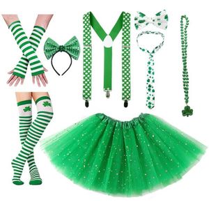 8Pcs Saint Patricks Day Kostuum Accessoires Set Shamrock Bretels Tutu Rok