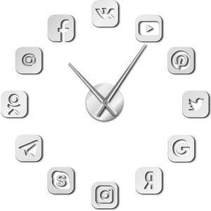 Sociale Media Symbolen Diy Giant Wandklok Horloge Kantoor College Dorm Decor 3D Frameloze Icons Wall Tijd Klok Cadeaus Voor tieners