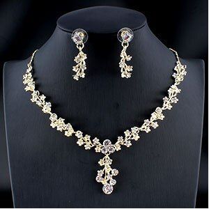 Jiayijiaduo Vrouwen Bruiloft Sieraden Set Goud Zilver Kleur Verfijnd Zirkoon Druppels Ketting Oorbellen Set Meisje Dating Accessoires 32