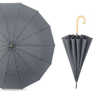 Houten Winddicht Folding Auto Open Retro Eenvoudige Streep Paraplu Regen Vrouwen Japanse Lange handvat Paraplu Mannen Parasol