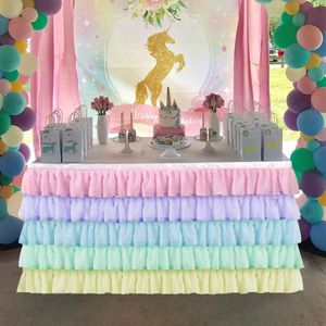 Tulle Tafel Rok Regenboog Gelaagde Jurk Voor Cake Tafel Dedoration Op Baby Shower Bruiloften Banketten Eenhoorn Thema Verjaardagsfeestje