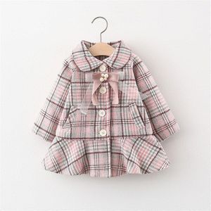 Babyinstar Meisjes Prinses Partij Jassen Herfst Winter Meisje Plaid Kostuums Kinderen Casual Outfits Zoete Bowtie Wol & Blends