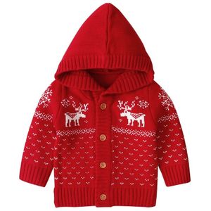 0-18M Baby Meisjes Vest Hooded Trui Kerst Kleding Kids Gebreide Herten Jas Knop Lange Mouw Outfit Jongens top Winter