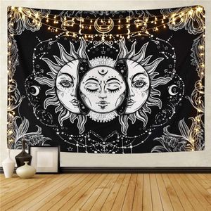 Zon en Maan Tapijt Zwart en Wit Mystery Tapestry Zachte Polyester Print Wall Opknoping Deken Home Decor